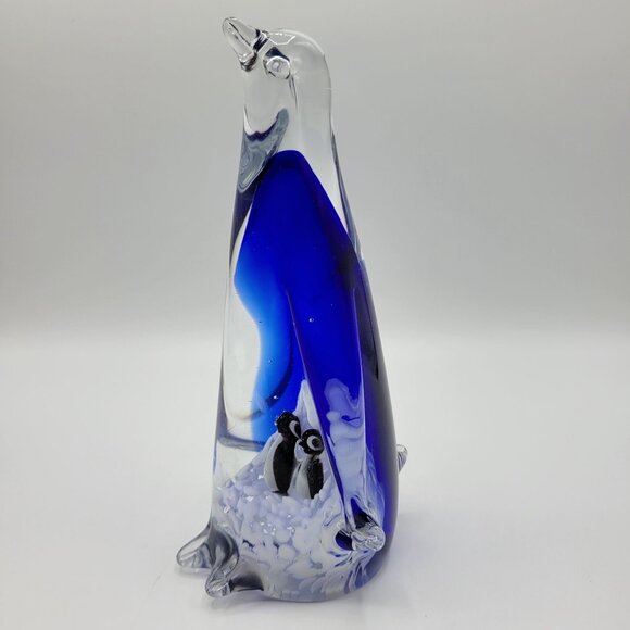 Vintage Art Glass Paperweight Penguin Figurine With Penguins Inside 8" Tall - Picture 8 of 13